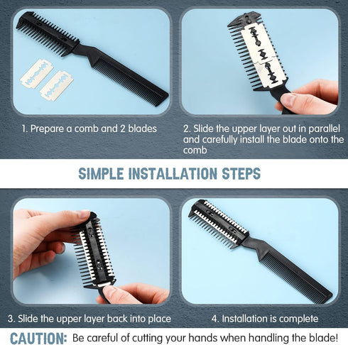 5 Pieces Razor Comb for Dog Grooming, Manual Hair Trimmer Comb with 25 Extra Blades