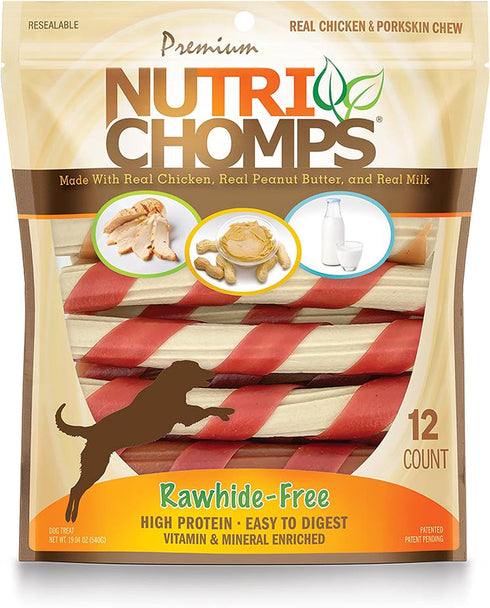 NutriChomps Dog Chews – 6-inch Twists, Easy to Digest, Rawhide-Free, Healthy, 12 Count, Real Chicken & Peanut Butter