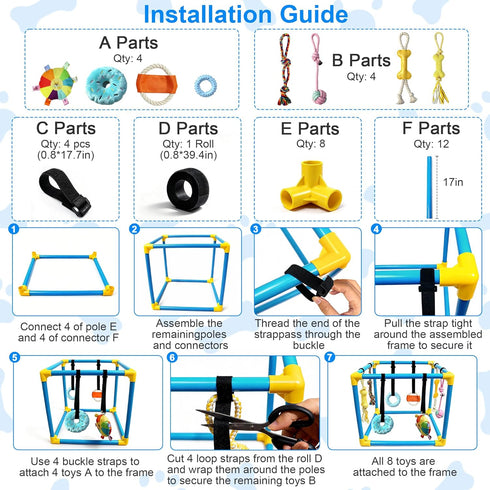 8 19.5" Puppy Play Gym with Hanging Toys - Indoor Jungle Gym for Small Dogs, Interactive Enrichment Activity Center