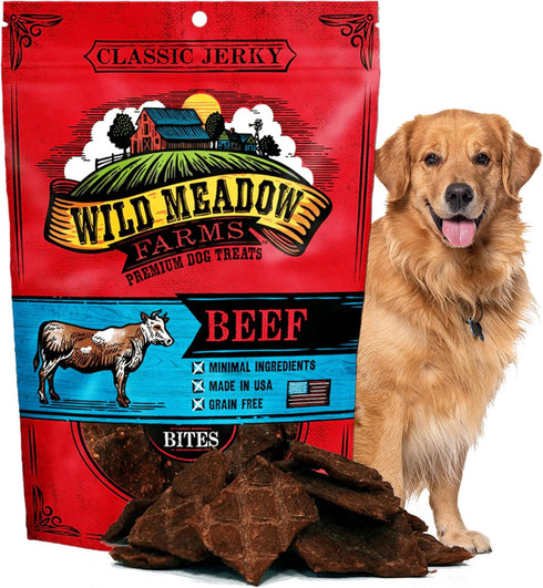 Wild Meadow Farms Classic Beef Bites - Soft Jerky Treats for Dogs - Grain-Free & All-Natural - 3.5 Ounce Pouch