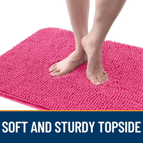 OLANLY Dog Door Mat for Muddy Paws, 30x20, Absorbent Non-Slip Washable Mat, Quick Dry Chenille, Hot Pink