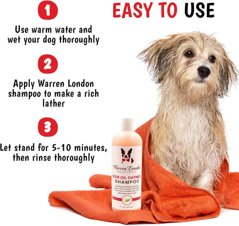 17 oz Warren London Neem Oil with Oatmeal Dog Shampoo - Deep Cleansing & Moisturizing for Sensitive Skin - Itch Relief
