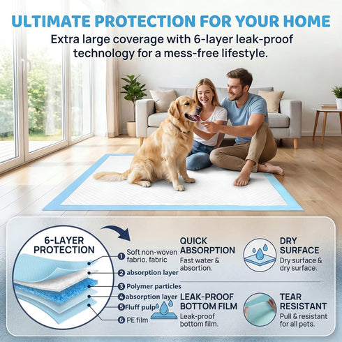 Generic 40 Pack 31x55 Inch-6-Layer XXXXL Extra Large Puppy Pads Thick Dog Training Pads with Quick-Dry Technology-Odor