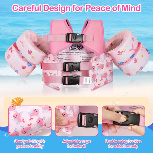 22-66lbs Swimming MoKo Toddler Swim Vest for Kids, Swim Arm Floaties Cartoon Water Wings Pool Float Vests Sleeves