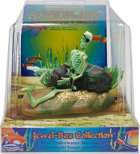 Penn-Plax Action Air Pirate Skeleton with Jug & Treasure Chest, Live-Action Aerating Aquarium Ornament