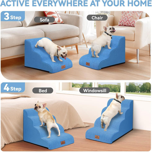 16" H-20 H,3-Step Chair,4-Step (Blue-16H, 3) Zerbuger Dog Ramp and Stair for Bed Cat Stair for Sofa and Dog Ramp