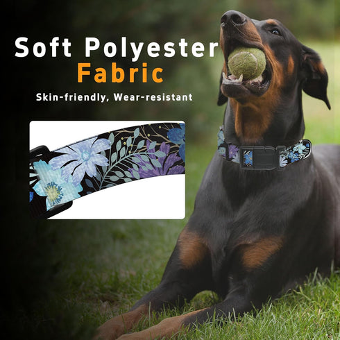 Floral Puppy Collar for Boys Girls, Adjustable Soft Pet Collar for Small Medium Large Dogs (Purple Floral, XL)