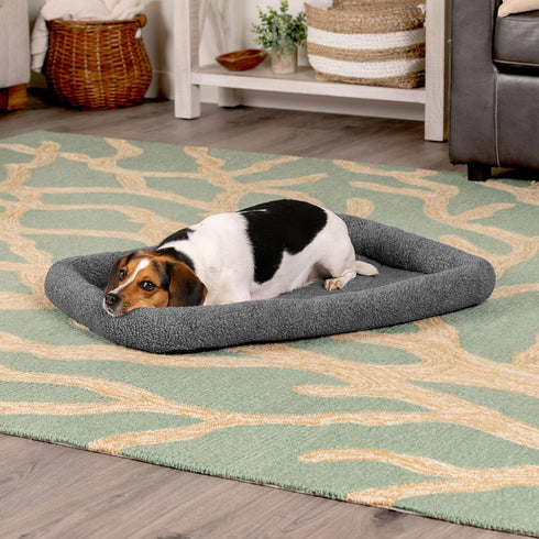 Furhaven Dog Bed for Medium/Small Dogs & Indoor Cats, 100% Washable Sherpa Fleece Bolster Crate Pad Gray