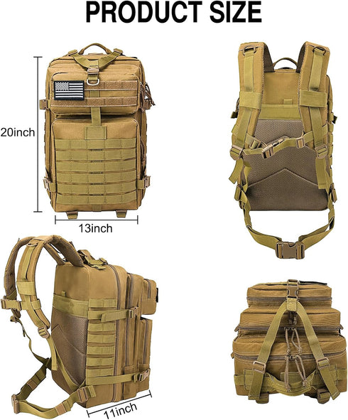 WOLT Tactical 45L Military Backpack for Men, Large 3 Day Assault Pack, Rucking Backpack for Hiking Survival (Khaki)