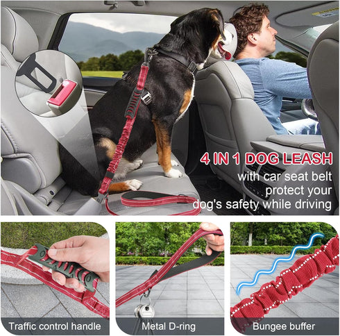 Tactical Dog Leash Heavy Duty - 4-6FT Shock Absorbing Bungee with Reflective Military Strong No Pull, 2 Padded Handles,
