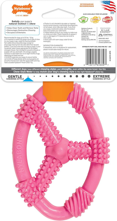 Nylabone Spin Tug & Play Pink Puppy Chew Toy for Teething, Peanut Butter Flavor, Medium/Wolf (1 Count)