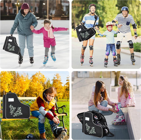 Skate Bag for Adults Roller Skates, Large Capacity Ice Skates Carry Bag with Adjustable Shoulder Strap, Nylon Inline