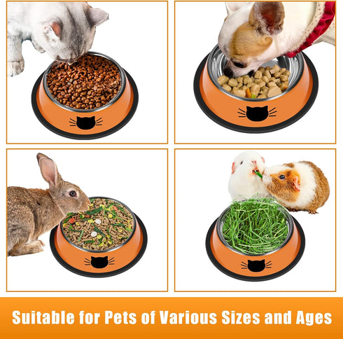 2Pcs Cat Bowls Non-Slip Stainless Steel, 7 Oz Cat Food Bowls for Indoor Small Pets, Removable Rubber Base