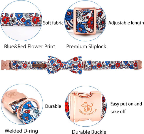 Independence Day Dog Collar with Bowtie, Adjustable Soft Patriotic 4th of July Holiday Gift for Small Dogs
