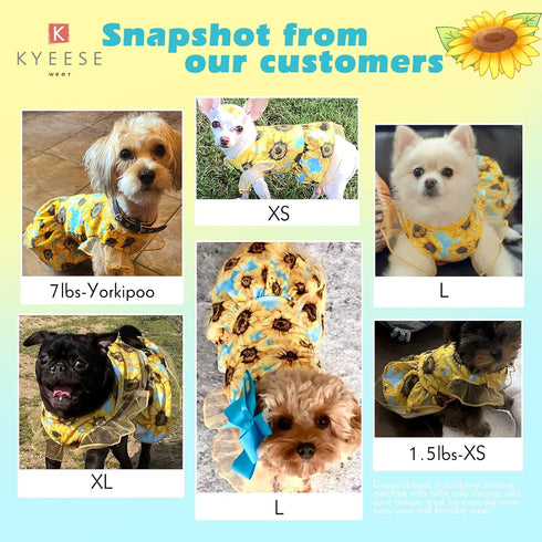 KYEESE Dog Dress for Small Dogs, Sunflower Sundress with Tulle and Ruffle Sleeves Dog Apparel