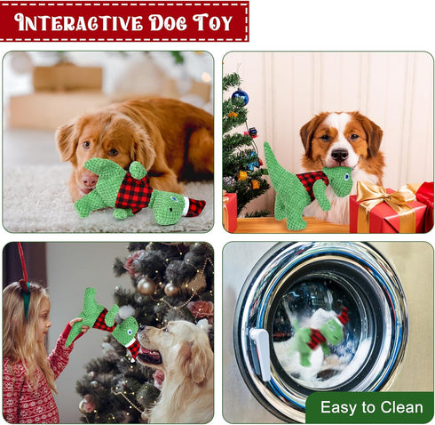 DULZILUZID Christmas Dog Toys, Plush Stuffed Green Dinosaur Animals Toy, Squeaky Dog for Small, Medium, and Large Dogs