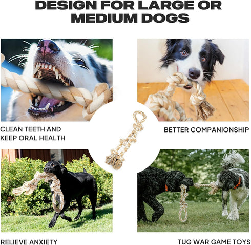 PetiFine Dog Rope Toys - Large Tug of War Toys for Aggressive Chewers, 29" with 3 Big Knots