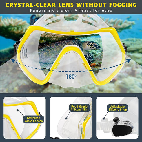ZEEPORTE Set, Swimming Packages Mask Fin Snorkel Travel Size Snorkeling Gear for Adults with Panoramic View Anti-Fog