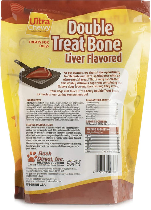 Ultra Chewy Double Treat Bones - Long-Lasting Dog Treats Made in USA for Large and Small Breeds, Highly Digestible