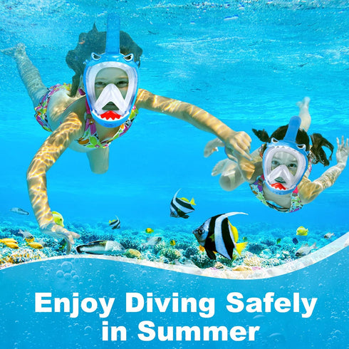 Full Face Snorkel Mask for Kids - 180 Degree Panoramic View Snorkeling Gear, Safe Anti-Leak Anti-Fog