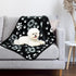Soft Fleece Dog Blanket for Small Medium Dogs, Cute Paw Print Fluffy Flannel Pet Blanket Mat Cover for Bed Couch, Black