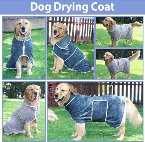 Dog Bathrobe Towel Dog Drying Coat - Super Absorbent Bath Robe for Drying Dogs Large, Soft Adjustable Collar & Belly