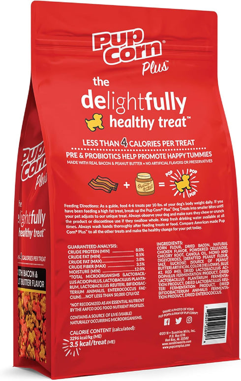 Plus Puffed Dog Treats - 24oz Bacon & Peanut Butter with Prebiotics and Probiotics Made in USA