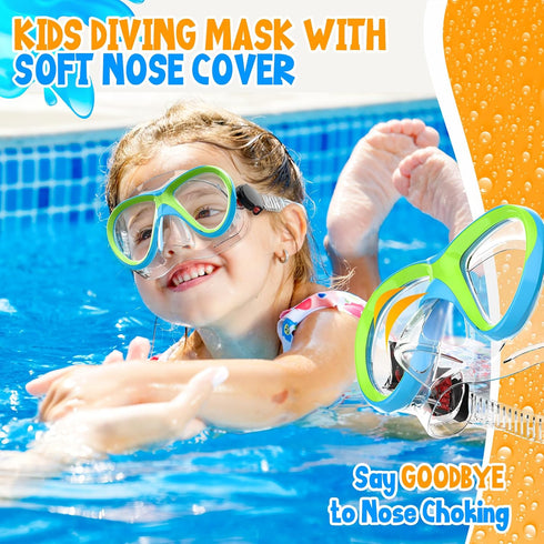 Kids Snorkel Set, Dry Top Snorkeling Gear Combo Set, Diving Snorkel Mask & Swimming Goggles for Youth