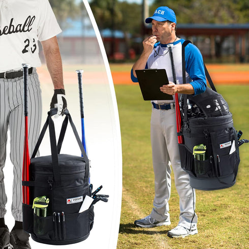VIGERARI Baseball Bucket Bag, Coaches Bag, Expandable Softball Bucket Bag with Padded Seat, Baseball Gear Organizer