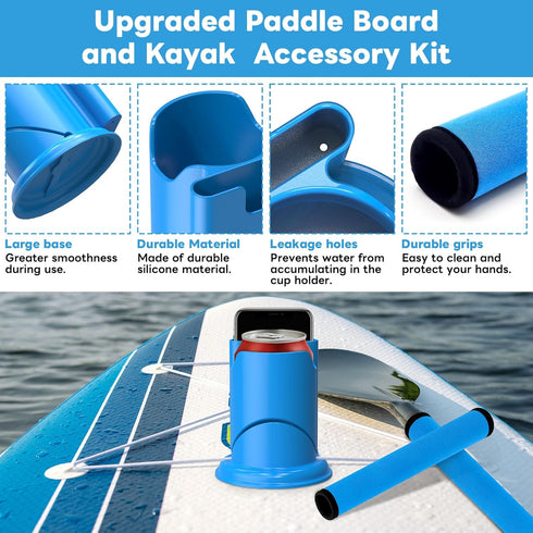 lxuraduy Paddle Board and Kayak Cup Holder, Paddle Grips, Paddle Board and Kayak Accessories Kit (Blue)