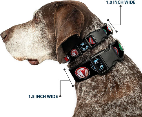 Buckle-Down Plastic Clip Collar - 9-Avenger Icons Black/Multi Color - 1" Wide, Fits 9-15" Neck