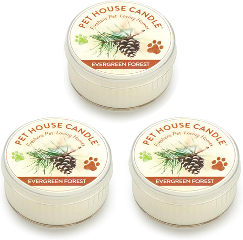 One Fur All Pet House Mini Candles, Natural Soy Wax Scented Candles for Pet Odor, Evergreen Forest Pack of 3