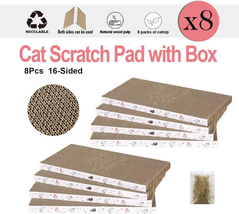8 Packs in 1 Cat Scratch Pad, Reversible Durable Cardboard Cat Scratcher, Premium Scratch for Cats to Rest and Play