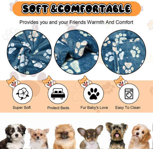 Dog Blankets for Dogs - Large and Medium Soft Fuzzy Washable Blankets, Reversible Print, 41 x 31 inch, Dark Blue