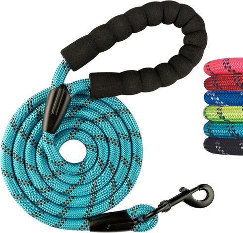 Rope Dog Leash 6ft, Heavy Duty Reflective Tangle-Free Rope with Padded Handle, Ideal for Walking, Running & Training