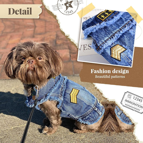 Cool Dog Jean Jacket, Small Puppy Outfits, Denim Coats for Small Medium Dogs, Blue Print, XL