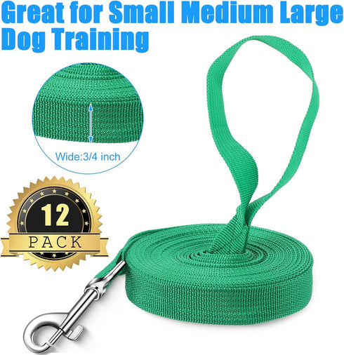 12 Pieces Long Training Leash for Dogs - Bulk Nylon Puppy Chain Leash for Small Medium Large Dogs