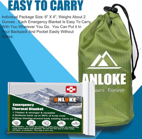 Mylar Emergency Blankets (4 Pack) - Heavy Duty Thermal Survival Blankets 82" x 62" for Camping and First Aid, Green