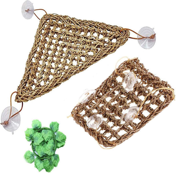 Tfwadmx 2 Pack Bearded Dragon Hammock, Reptile Climbing Decor, 100% Natural Seagrass Fabric for Reptiles