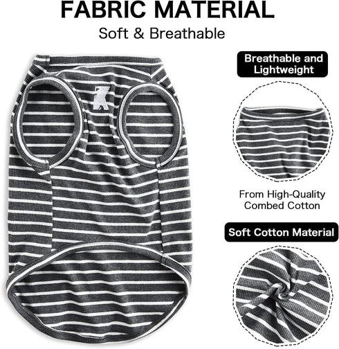 Koneseve Lightweight Stretchy Dog Shirt Vest, Soft Sleeveless Stripe Vests for Small Medium Large Dogs, 2 Pack Black +