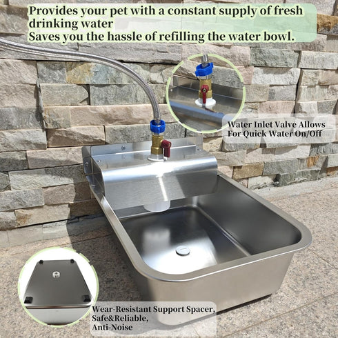 9L 3/4'' Small Automatic Dog Water Dispenser, Stainless Steel Dog Water Bowl for Outdoor, for Puppies, Kittens