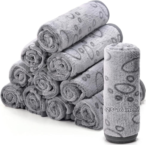 12 Pieces Pet Blanket, Soft Fleece Dog Fluffy Warm Felt Throw with Cute Paw Print for Puppy Kitten Sleep Mat (Gray, 23