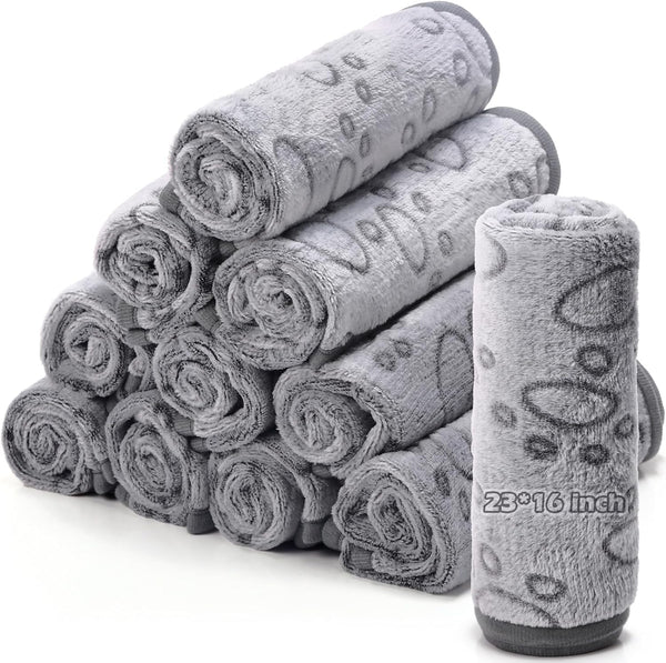 12 Pieces Pet Blanket, Soft Fleece Dog Fluffy Warm Felt Throw with Cute Paw Print for Puppy Kitten Sleep Mat (Gray, 23