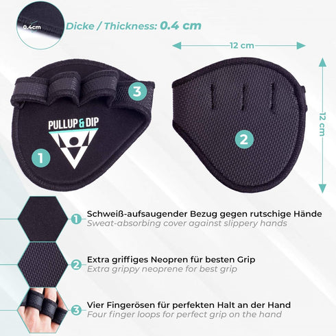 PULLUP & DIP Neoprene Grip Pads Lifting Grips, Alternative to Gym Workout Gloves for Weightlifting and Calisthenics