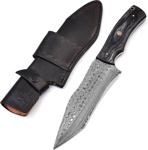 Handmade Damascus hunting Knife for Camping Outdoor l 11 Inches Damascus steel Fixed Blade with Black Pakkawood handle Bushcraft Knife with Sheath by Knife Stack