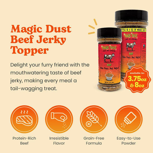 3.5 Wild Meadow Farms - Magic Dust Beef Jerky Topper, Single Protein Pet Food Topper for Dogs and Cats, Enhance Flavor