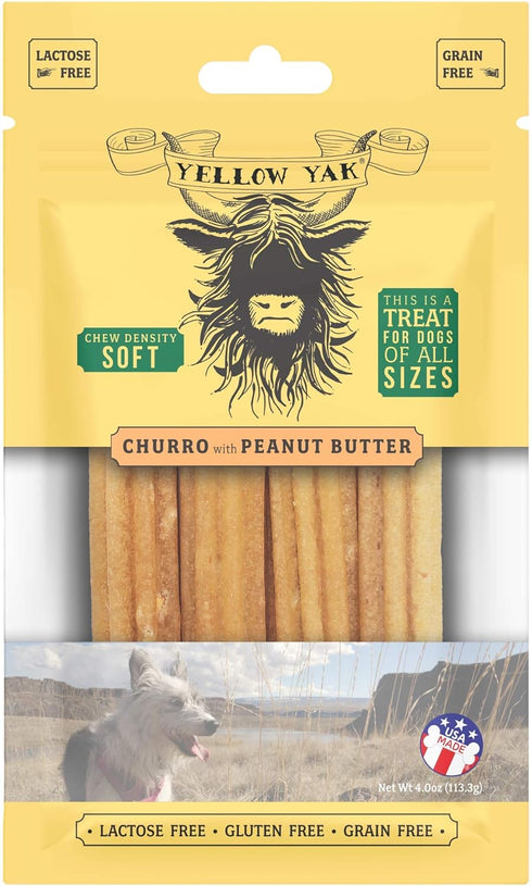 Churro Chew, USA Made, Lactose - Soy - Grain - Gluten Free, 4 Churro Chews, Real Cheese & Peanut Butter Flavor