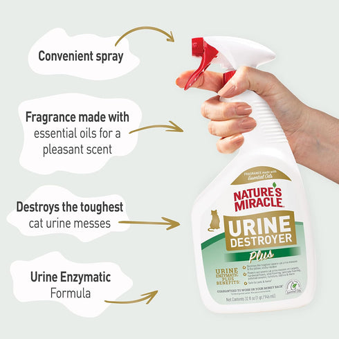 Nature's Miracle Urine Destroyer Plus for Cats, 32 oz Enzymatic Formula for Severe Cat Urine Stains