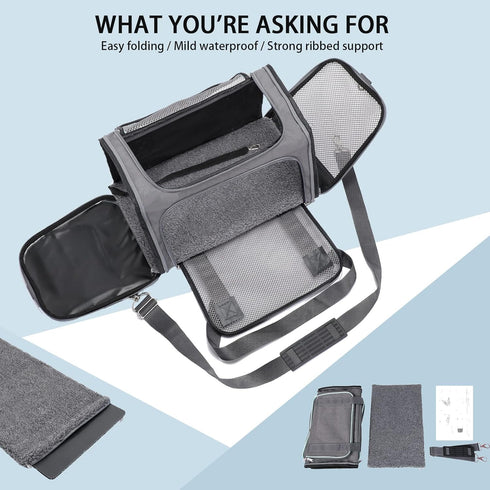 A4Pet Airline Approved Cat Carrier, Removable Soft-Sided Portable Travel Carrier for Kittens, Puppies, and Rabbits