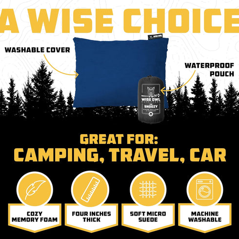Wise Owl Outfitters Camping Pillow - Memory Foam Travel Pillow for Airplane Sleeping, Hiking, and Outdoor Use